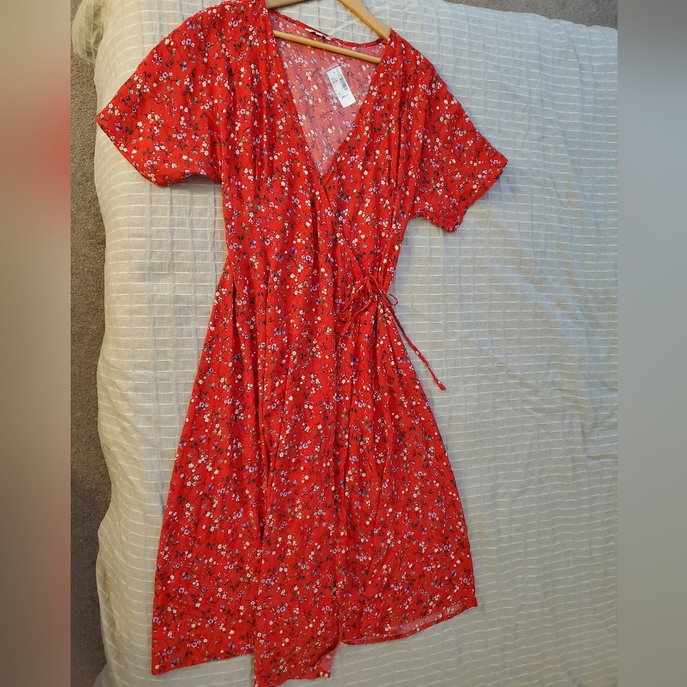 Red floral midi maxi wrap dress